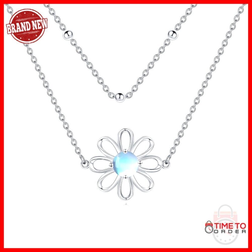 Sterling Silver Moonstone Daisy Layered Choker Necklace with Extender